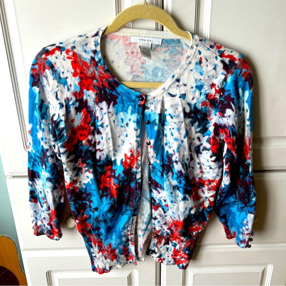 Floral blue & red button up Floral Cardigan